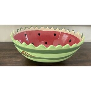 Hand Painted Watermelon Ceramic Serving Bowl Scalloped Rim Fruit Summer
